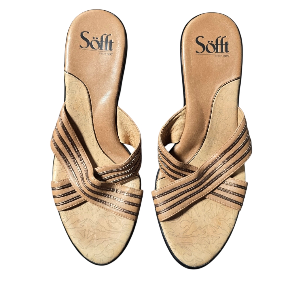 Sofft Size 9 Vesta Heel Slide Tan & Bronze 3" Heel Sandals No Box